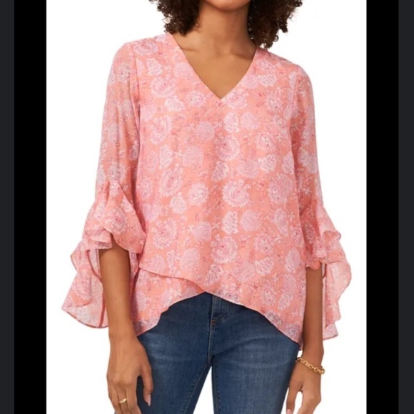 Vince Camuto Tops - NWT Vince Camuto Orange Coral Floral Flutter Sleeve Blouse